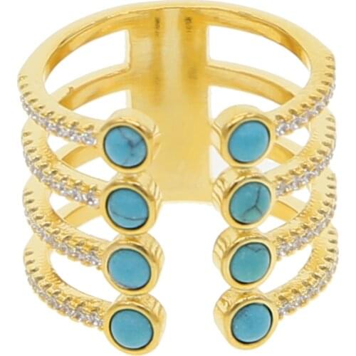 Resizable Gold rose gold color turquoises stone long fake multi piece fashion women finger ring