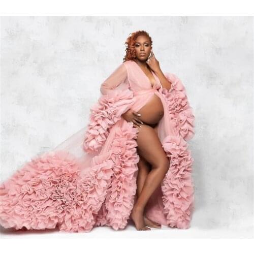 Pink Luxury Maternity Dresses Tiered Ruffles Maxi Skirt Photography Props Dress Pregnancy Gowns For Photo Shoot Clothes