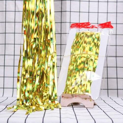 1*2M Golden Rain Silk Curtain Colorful Pull Flower Wedding Wall Decoration Birthday Party Background Color Fringe Tassel