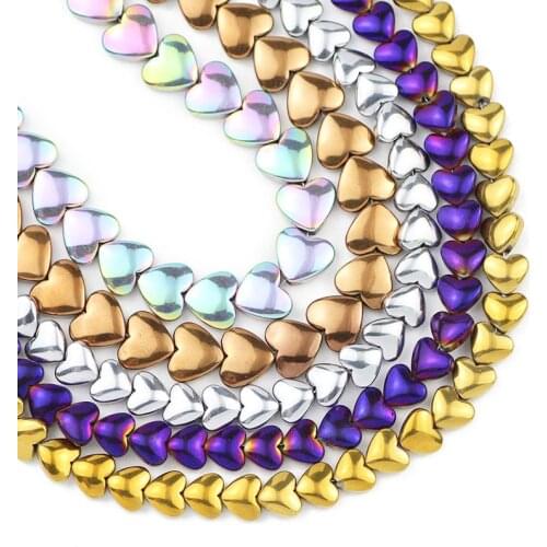 Blue,Gold,Green,Red,Purple 6/8MM Peach Heart Hematite Natural Stone Spacer Loose Beads For Jewelry Making Diy Bracelets Necklace