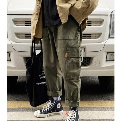 Outdoor 2019 elastic waist Cargo loose letter printed teenagers overalls students tactical trekking hiking pants men Bottoms