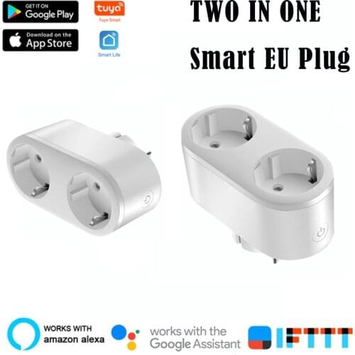 16A Smart WiFi Plug 2 In 1 Adaptor Remote Voice Control Power Monitor Socket Outlet Timing Work With Alexa Google Home Tuya