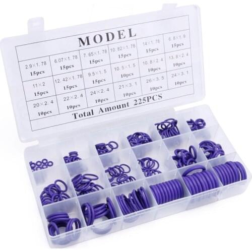 High Quality New 1 Set / 225 Pcs Seal O-ring R22 R134a Air Conditioning O-Ring Rubber Washer Assortment