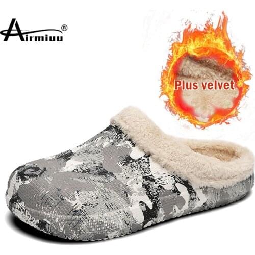 Waterproof Upper Slippers Men Winter Warm Plush Cotton Shoes Male Non-slip Soft Clogs Sandals Garden Shoes for Man Size 38-45