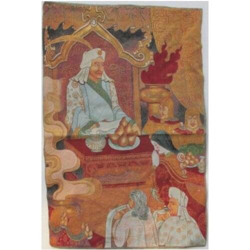 Elaborate golden silk embroidery thangka ashoka in Tibet and Nepal