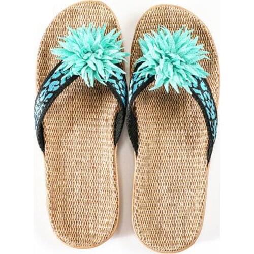 Womens Linen Flip Flops Outdoor Leopard Beach Slippers Home Hotel Interior Flax Slippers Girls Flat Sandals Women Slides Shoes