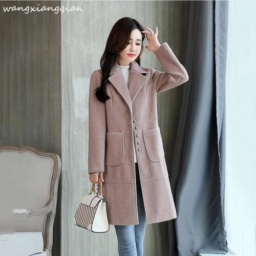 Womens woolen coat Medium length 2019 winter new Korean version solid color autumn winter fashion single-breasted long-sleeved slim woolen coat female A497