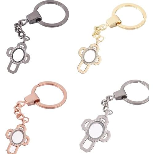 1pcs Big Cross oval Alloy Rhinestone Floating charms Locket Keychain DIY Magnetic twist living memory Glass locket Key ring
