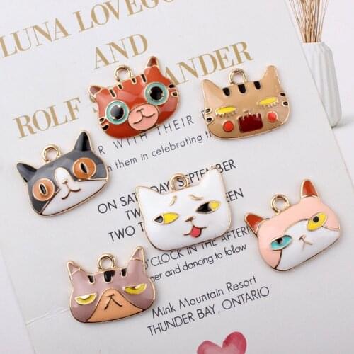 10pcs/lot Cat Face Charms Earring Fit DIY Drop Oil Alloy Pendant Cat Enamel Charm Necklace Bracelet Jewelry Accessories YZ122