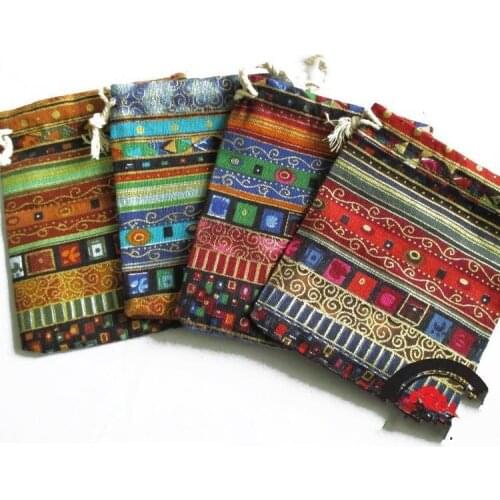 10pcs Charm Packaging Wedding Gift Pouch Bags Box Drawstring Cloth Linen Fabric Christmas Jewelry Bags & Pouches 9.5*12cm