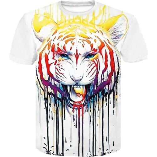 2019 summer Hot mens T-shirt personality oil painting tiger 3DT shirt fashion animal print T-shirt couple clothing top&tees