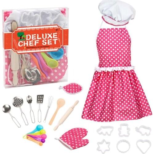 22Pcs/Set Girl Kids Kitchen Role Play Cooking Apron Chef Hat Baking Tools Children Toys Birthday Christmas New Year Gift