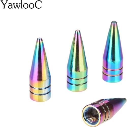 4 pc/lot Rainbow Color Bicycle Aluminum High Pressure Caps Motorcycle Car Tire Valve Cap Air Dust Cap for Presta Valves