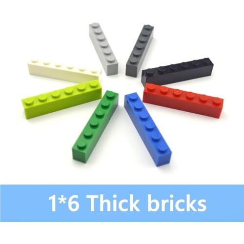 40pcs 1*6 Dots Thick bricks multiple color Educational Creative DIY Bulk Set Building Blocks Compatible All Brands classic parts