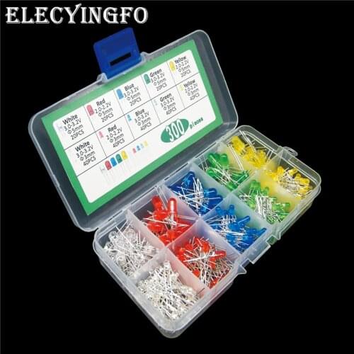 5 colors F3 3mm F5 5mm round LED Red Yellow Blue Green White 300pcs LED kit box