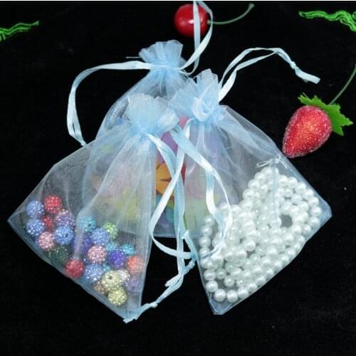 Free Shipping,200pcs Wholesale Drawable Organza Bags 5x7 cm,Light Blue Color Gift Bags,Wedding Jewelry Pouches,Small Candy Bags
