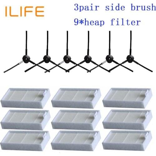 6*side brush +9*HEPA Filter accessories for CHUWI ilife v5s v5 x5 ilife V3s v3s pro v3l v5s pro v50 robot vacuum cleaner parts