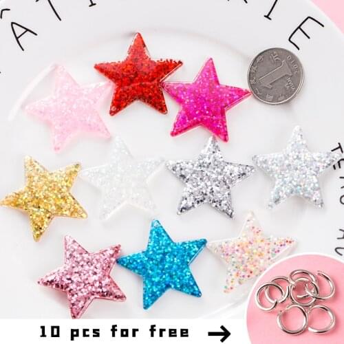 10PCS Star Shape Resin Glitter Pompom Sequins Key Chain Pendant Gifts for Women Car Bag Accessories Key Ring Jewelry Wholesale