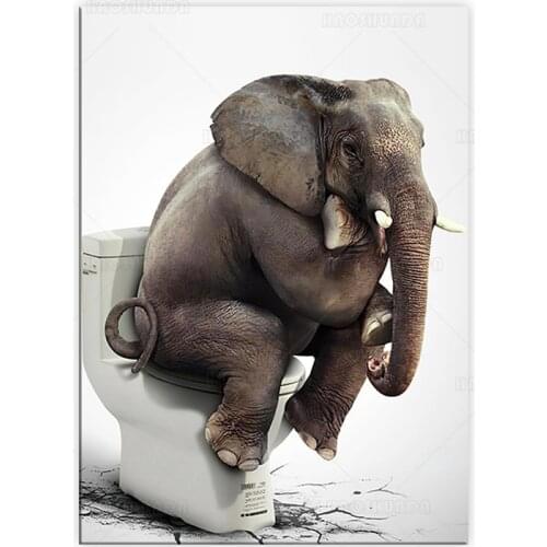 Funny Elephant Toilet meditation Canvas Painting Cute Posters and prints Cuadros Wall Art Picture картины для интерьера