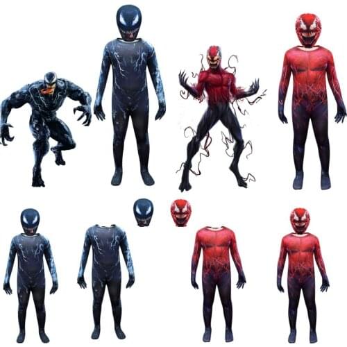 Red Black Venom 2 Cosplay Costume Unisex Bodysuit 3D Kids Carnival Night Show Jumpsuit Mask New Year Halloween Costume 3-14Y