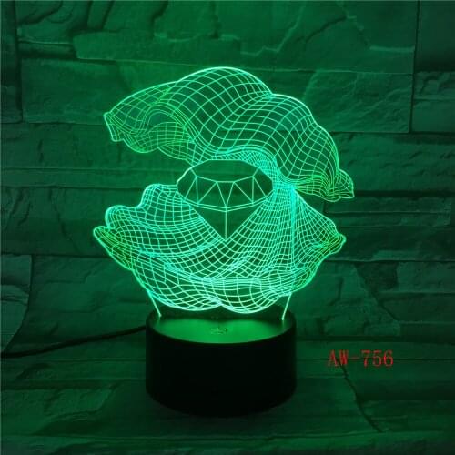 Creative Shell Diamond 3D Night Light 7 Color Changing Desk Table Lamp Luminaria Bedroom Bedside Sleep Lighting Gifts Decor 756
