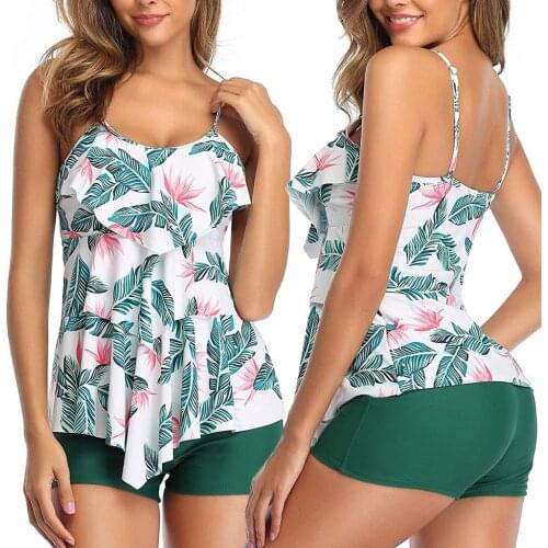 Hot Womens Flounce Printed Top With Boyshorts Tankini Swimwear Bikini Set ladies high waist wire free beachwear suit 2020 New #W