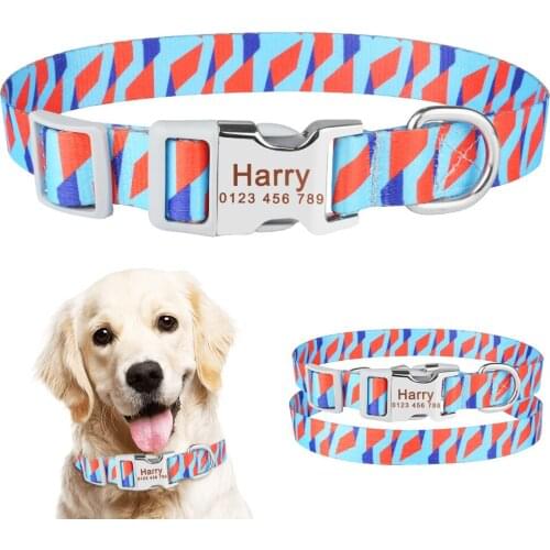 Small Medium Large Pet Personalized Dog Collar Floral Free Engraved Puppy Name