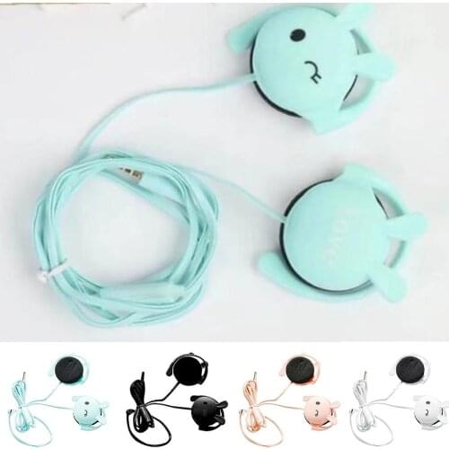 Cute Lovely Cartoon Rabbit 3.5mm On-Ear Stereo Hanging Ear Earphones Candy Color Earbud With Mic For All Phones With Storage Box
