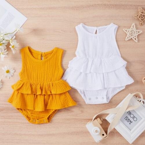 Cute Newborn Baby Girl Sleeveless Solid Color Pleated bodysuit Tutu Dress ruffles One-piece Romper Jumpsuit 0-18M Outfits D30