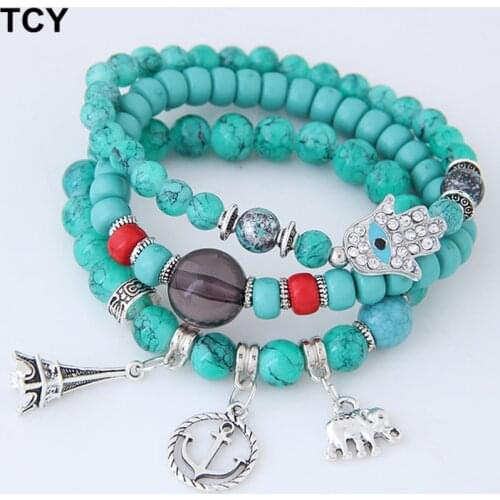 Boheme Multilayer Bead Bracelet Pulsera ancla blue eye Bracelets for women 2017 free shipping