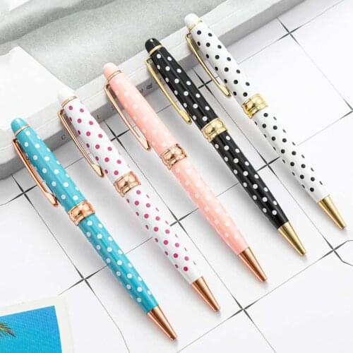 Fashion Gilrs Ballpoint Pen 0.5mm Dot Metal Roll Ball Pens Rotate Replaceable Refill Office School Writing Cute Stationery Gifts