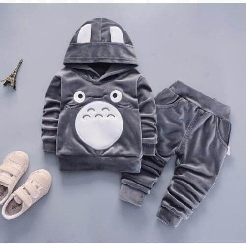 Fashion Children Boys Girls Cartoon Clothing Suits Baby Velvet Hoodies Pants 2Pcs/Sets Kids Winter Clothes Toddler Tracksuits