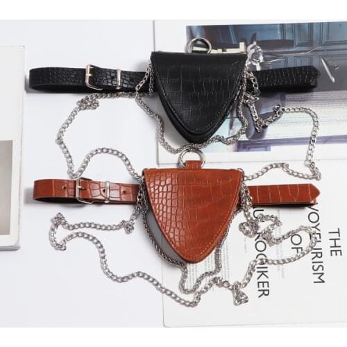 Fashion serpentine Alligator Pattern Waist Belt Coin Money Bag PU Leather MIni Fanny Pack For Women Double Chains Messenger Bag