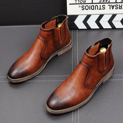British style mens fashion chelsea boots breathable original leather shoes vintage cowboy boot trend handsome short botas hombre