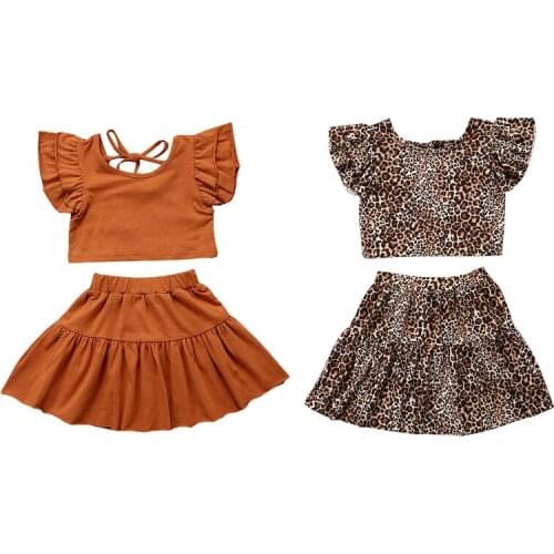 NEW 2020 Summer Toddler Kids Baby Girls Summer Clothes T-shirt Tops Skirt Dress Leopard Outfits 2PCS Set