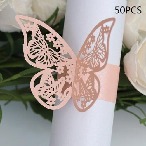 New Arrival 50pcs Openwork Butterfly Paper Ring Reflective Golden Butterfly Paper Ornament Wedding Restaurant Table Decoration