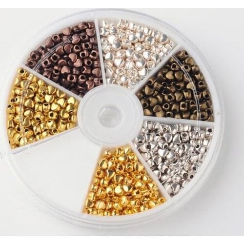 New Jewelry Beading Set, Metal Alloy Heart Spacer Bead Locate Interval Beads For Bracelets DIY Craft Accessories,6 colors Mixed