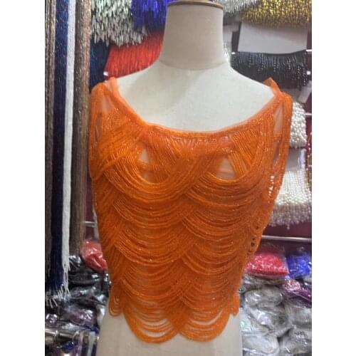Orange Fully Handmade Beaded Fringe necklace handmade lace tassle trim for wedding bridal gown dress/party SGTM95