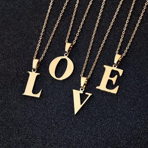 Stainless Steel Simple Exquisite 26 English Letter Necklace for Women Gold Chain Pendant Initial Necklace Jewelry