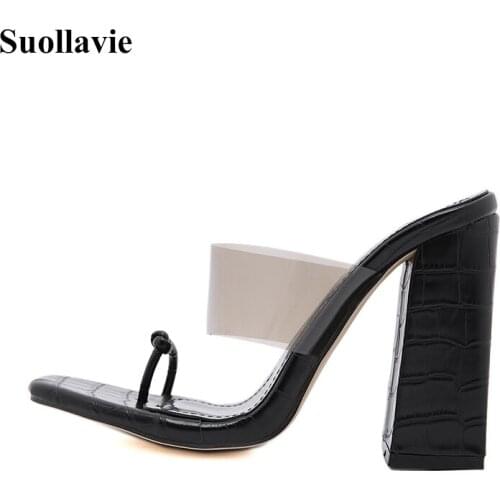 Suollavie new 2021 slippers fashion outside shoes women clear slippers lady chunky heel female sandals open toe zapatos de mujer