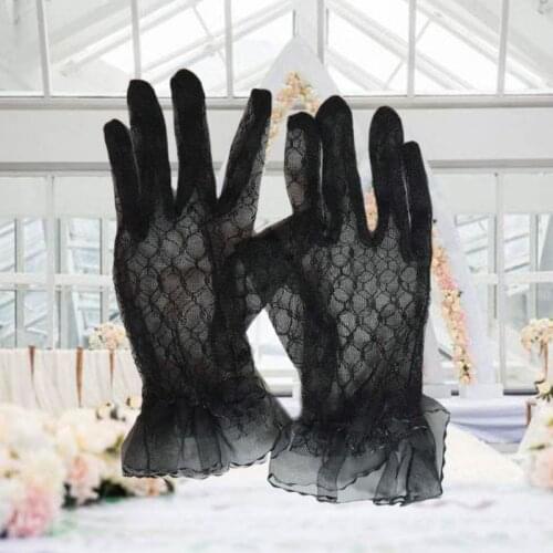 Bridal Lace Net Yarn Gloves Wrist Length Gloves Finger Short Wedding Accessories