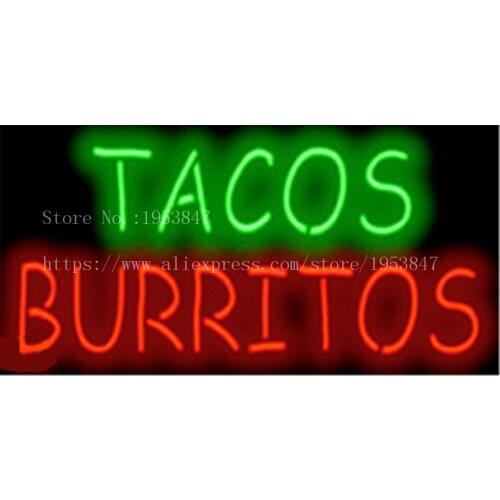 Tacos Burritos NEON SIGN FOOD Real GLASS Tube Beer PUB Restaurant Signboard display Decorate Shop Home Decor Light Signs 17*14"