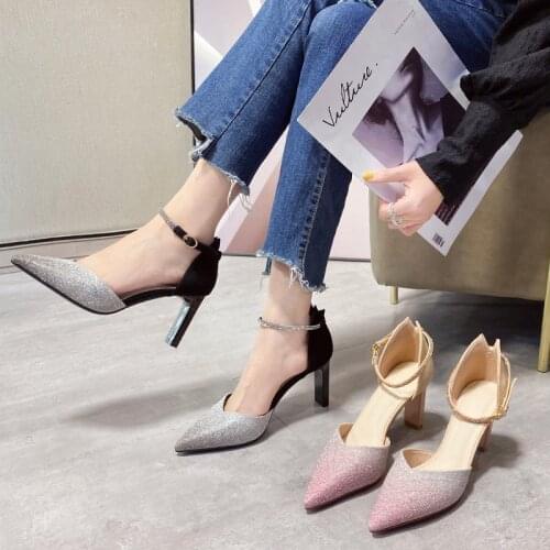 Pointed high heel womens shoes 2021 summer new fashion sweet bridesmaid shoes Korean version wild shallow mouth sandals