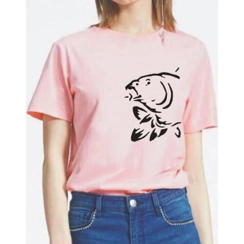 Funny Fishing Leisure T Shirt Women Tops Koi Carp Fish Side Print T-shirts Fisherman Tee Shirt Femme Harajuku Camisas De Mujer
