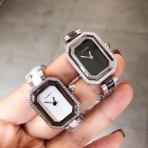 Women ceramic watch for boyfriend cz rectangle waistwatch stainless steel boy friend watches clock luxury brand accessories