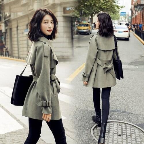 Womens Blends Woolen Coat Mid-length New Fall Winter 2020 New Loose Temperament Double-sided Fleece Coat Sashes Outerwear k1041