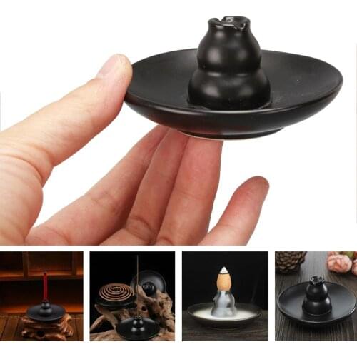 1Pcs Multipurpose Black Ceramic Church Gourd Shape Assuaging Calming Backflow Incense Burner Smoke Holder Plate Home Decor New