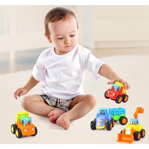 1Pc Thicken Push And Go Car Construction Vehicles Toys Pull Back Cartoon Play For 2 3 Years Old Boys Toddlers Kids Gift