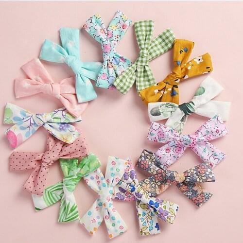 13pcs 9*5.5cm School Girls Floral Prints Bows Hair Clips,Infants Girls Knot Bows Hair Barrettes,Spring Summer Head Wear