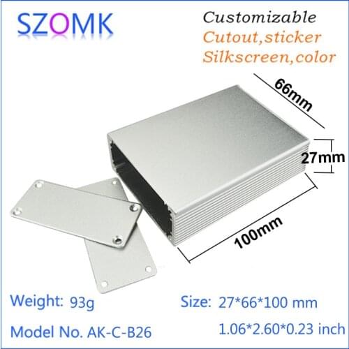 4 pcs, 27*66*100mm pcb aluminum amplifier extrusion case enclosure diy distribution box silvery aluminum housing outlet boxes